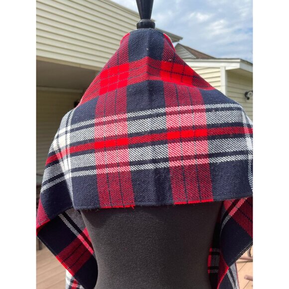 Vtg 1970' Scarf Navy Red White Scottish Plaid Made In USA 100% Superfine Acrylic - Picture 9 of 10